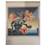 Framed Floral Flowering Cactus Signed in pencil 
