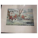 Set of 4 Framed Vintage Fox Hunting Prints with Horses and Hounds