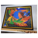 Framed Abstract Mixed Media Artwork with Colorful Three-Dimensional Elements