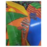 Framed Abstract Mixed Media Artwork with Colorful Three-Dimensional Elements