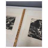 Set of 2 Vintage Black and White Agricultural Scene Art Prints