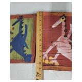 Pair of Folk Art Hand-Painted Poodle Plaques on Wood