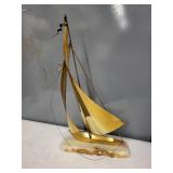 Set of 2 DeMott Brass Sailboat Sculptures on Stone Base