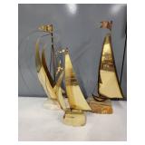 Set of 3 DeMott Brass Sailboat Sculptures with Onyx Bases