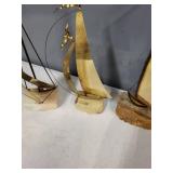 Set of 3 DeMott Brass Sailboat Sculptures with Onyx Bases