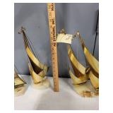 Signed DeMott Brass Sailboat Sculptures on Stone Bases, Set of 2