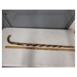 Hand-Carved Wooden Walking Stick with Snake Design