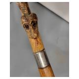 Hand-Carved Wooden Walking Stick with Snake Design