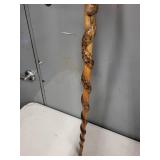 Hand-Carved Wooden Walking Stick with Snake Design