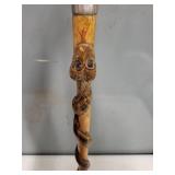 Hand-Carved Wooden Walking Stick with Snake Design