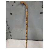Hand-Carved Wooden Walking Stick with Snake Design