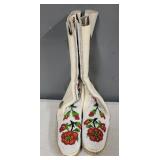 Pair of White Leather Beaded Moccasin Boots with Floral Design