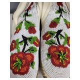 Pair of White Leather Beaded Moccasin Boots with Floral Design