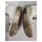 Pair of White Leather Beaded Moccasin Boots with Floral Design