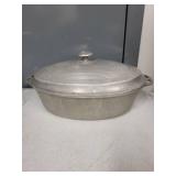 Vintage Wagner Ware Aluminum Roaster and Cast Iron Cauldron with Wooden Masher