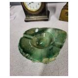 Lot of 3 Vintage Items: New Haven Desk Clock, Baer Brothers Two Bears Brass Advertising Figure, Green Stone Ashtray