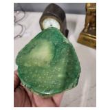 Lot of 3 Vintage Items: New Haven Desk Clock, Baer Brothers Two Bears Brass Advertising Figure, Green Stone Ashtray