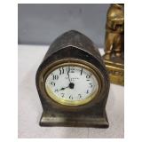 Lot of 3 Vintage Items: New Haven Desk Clock, Baer Brothers Two Bears Brass Advertising Figure, Green Stone Ashtray