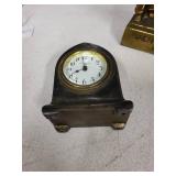 Lot of 3 Vintage Items: New Haven Desk Clock, Baer Brothers Two Bears Brass Advertising Figure, Green Stone Ashtray