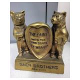 Lot of 3 Vintage Items: New Haven Desk Clock, Baer Brothers Two Bears Brass Advertising Figure, Green Stone Ashtray
