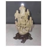 Set of 3 Vintage Chinese Soapstone Carvings with Wood Bases