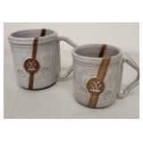 Set of 2 Handmade Stoneware Coffee Mugs with Brown Stripe