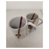 Set of 2 Handmade Stoneware Coffee Mugs with Brown Stripe
