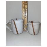 Set of 2 Handmade Stoneware Coffee Mugs with Brown Stripe