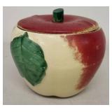 Vintage Apple Shaped Ceramic Cookie Jar with Leaf Detail