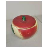 Vintage Apple Shaped Ceramic Cookie Jar with Leaf Detail