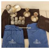 Vintage Sterling Silver Empire Candlesticks and Silver Plated Tableware Set