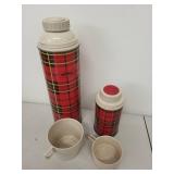 Vintage Thermos and Plaid Metal Canteen Set