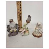 Set of 3 Porcelain Bird Figurines Boehm Sparrow Hawk and Floral Perched Birds