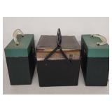 Collection of Vintage 45 RPM Records with Storage Cases and Index Cards