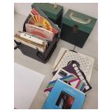 Collection of Vintage 45 RPM Records with Storage Cases and Index Cards