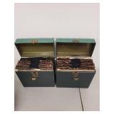 Collection of Vintage 45 RPM Records with Storage Cases and Index Cards