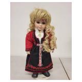 Porcelain Doll in Norwegian Telemark Folk Costume with Stand
