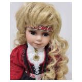Porcelain Doll in Norwegian Telemark Folk Costume with Stand