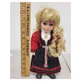 Porcelain Doll in Norwegian Telemark Folk Costume with Stand