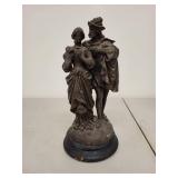 Vintage Metal Couple Statue on Wooden Base, 11 Inch Tall