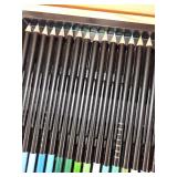 Wooden Art Supply Chest with Assorted Drawing Tools and Pastels