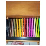 Wooden Art Supply Chest with Assorted Drawing Tools and Pastels