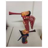 Set of 2 Guatemalan Painted Wooden Angels and 4 Russian Nesting Dolls