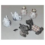 Set of 6 Decorative Salt and Pepper Shakers - Porcelain Floral and Dog Designs