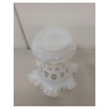 Vintage White Milk Glass Vase with Ruffled Top and Hobnail Design