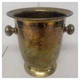 Vintage Brass Hammered Champagne Ice Bucket with Side Handles