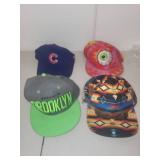 Lot of 4 Snapback Hats - Brooklyn, Chicago Cubs, Eyeball, and Patterned NEFF