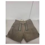 Vintage Leather Lederhosen Shorts with Green Trim and Button Detailing