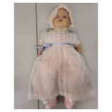 Vintage Composition Baby Doll with Pink Dress and Bonnet