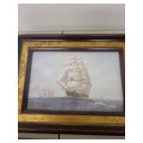 Set of 4 Framed Nautical Ship Prints with Gold Trim